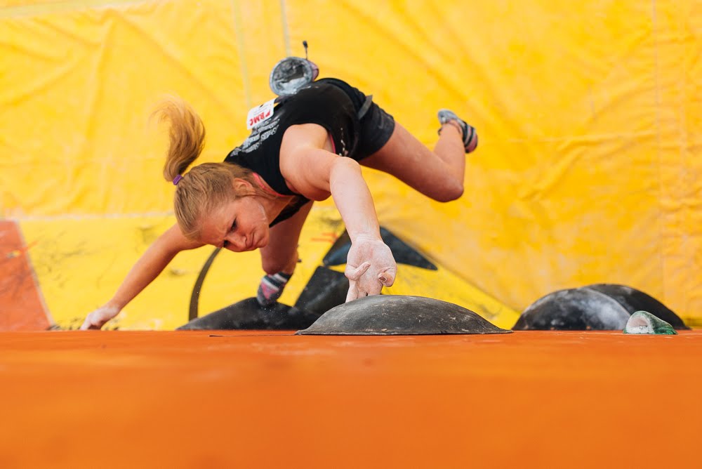 Jen competing in the British Bouldering Championship