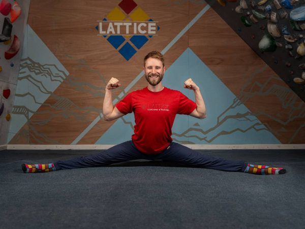 Happy climber on a Lattice Flexibility Training Plan.