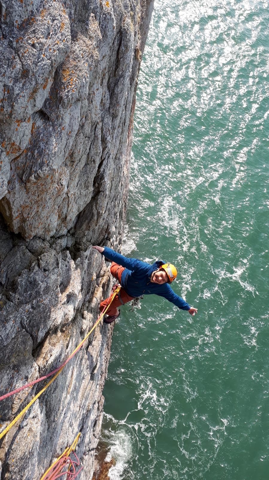 Jo seconding a route at Gogarth