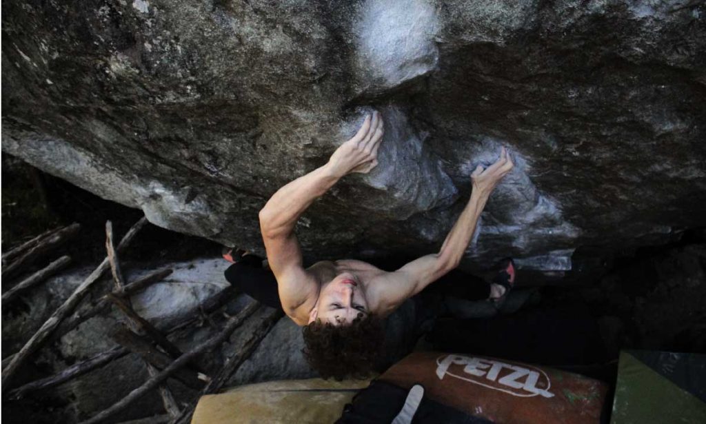 Lattice athlete Leo Skinner, pulling hard on some blocs