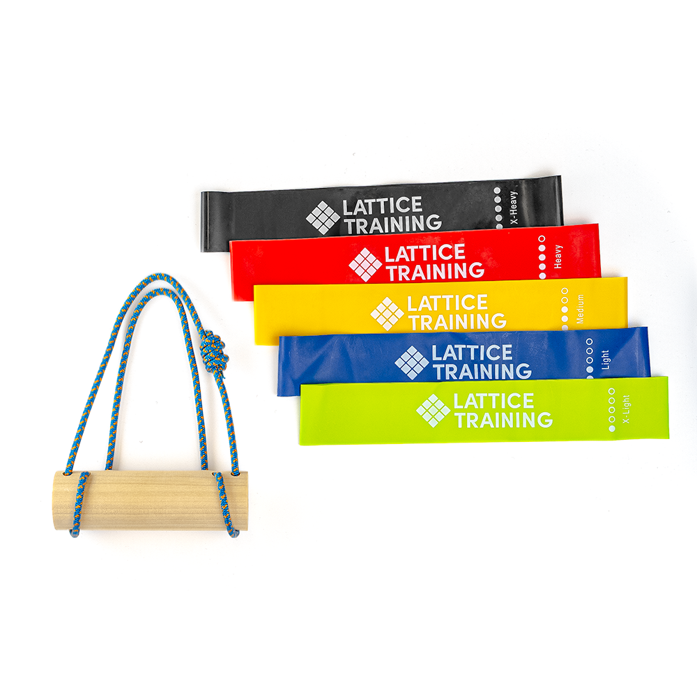 Warm up bundle with a Mini Bar portable hangboard and 5 resistance bands