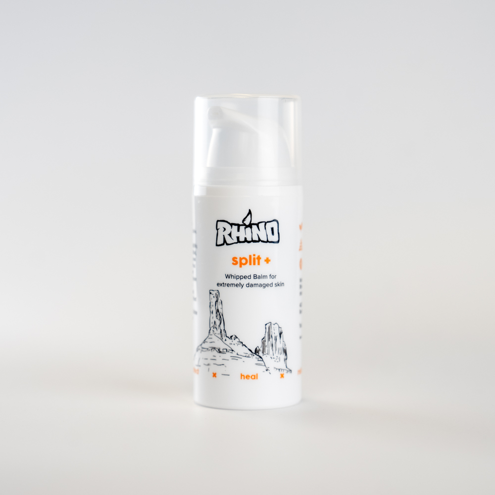 Rhino Skin Split+ is a whipped balm for soothing and healing extremely damaged skin. Rhino Skin Split+ aids in small wound recovery and skin regeneration.