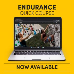 Endurance Quick Course - Now Available - Lattice Training - A woman climbs on a circuit board, next to her a woman climbs a sport route.